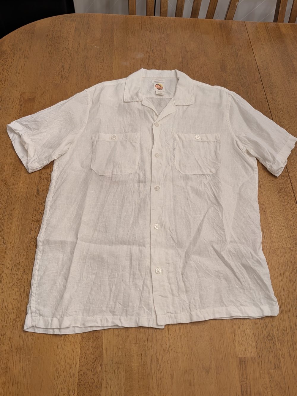 C&C California Men's White Short-Sleeve Button-Down Linen Shirt Medium